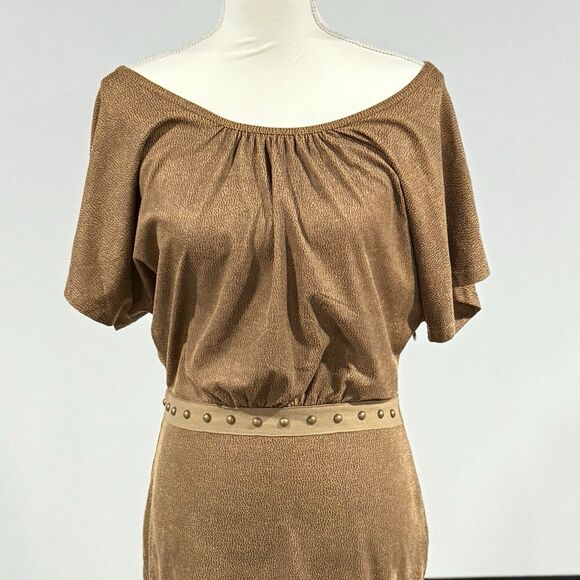 Affliction Black Premium Brown Studded Stretch Animal Print Mini Dress Sz 4 NWT - Picture 3 of 11